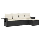 5 Piece Garden Sofa Set with Cushions Black Poly Rattan