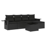 6 Piece Garden Sofa Set with Cushions Black Poly Rattan - Front View