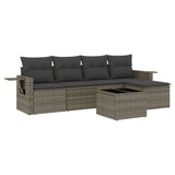 6 Piece Garden Sofa Set with Cushions Grey Poly Rattan - Front View