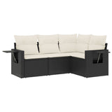4 Piece Garden Sofa Set with Cushions Black Poly Rattan - Front View