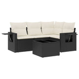 5 Piece Garden Sofa Set with Cushions Black Poly Rattan - Front View