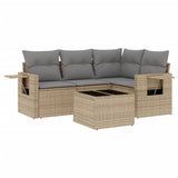 5 Piece Garden Sofa Set with Cushions Beige Poly Rattan - Front View
