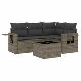 5 Piece Garden Sofa Set with Cushions Grey Poly Rattan - Front View
