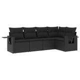 5 Piece Garden Sofa Set with Cushions Black Poly Rattan - Front View