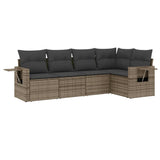5 Piece Garden Sofa Set with Cushions Grey Poly Rattan - Front View