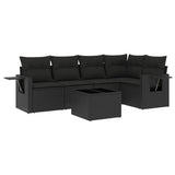 6 Piece Garden Sofa Set with Cushions Black Poly Rattan - Front View