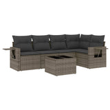 6 Piece Garden Sofa Set with Cushions Grey Poly Rattan - Front View