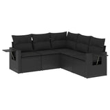 5 Piece Garden Sofa Set with Cushions Black Poly Rattan - Front View