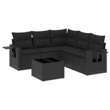 6 Piece Garden Sofa Set with Cushions Black Poly Rattan - Front View