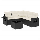 6 Piece Garden Sofa Set with Cushions Black Poly Rattan - Front View