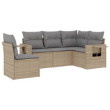5 Piece Garden Sofa Set with Cushions Beige Poly Rattan - Front View