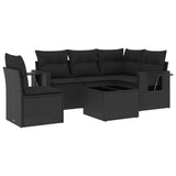 6 Piece Garden Sofa Set with Cushions Black Poly Rattan