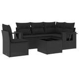 6 Piece Garden Sofa Set with Cushions Black Poly Rattan - Front View