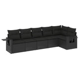 6 Piece Garden Sofa Set with Cushions Black Poly Rattan - Front View