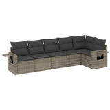 6 Piece Garden Sofa Set with Cushions Grey Poly Rattan - Front View