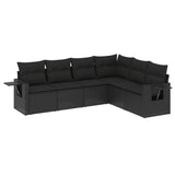 6 Piece Garden Sofa Set with Cushions Black Poly Rattan - Front View