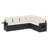 6 Piece Garden Sofa Set with Cushions Black Poly Rattan - Front View