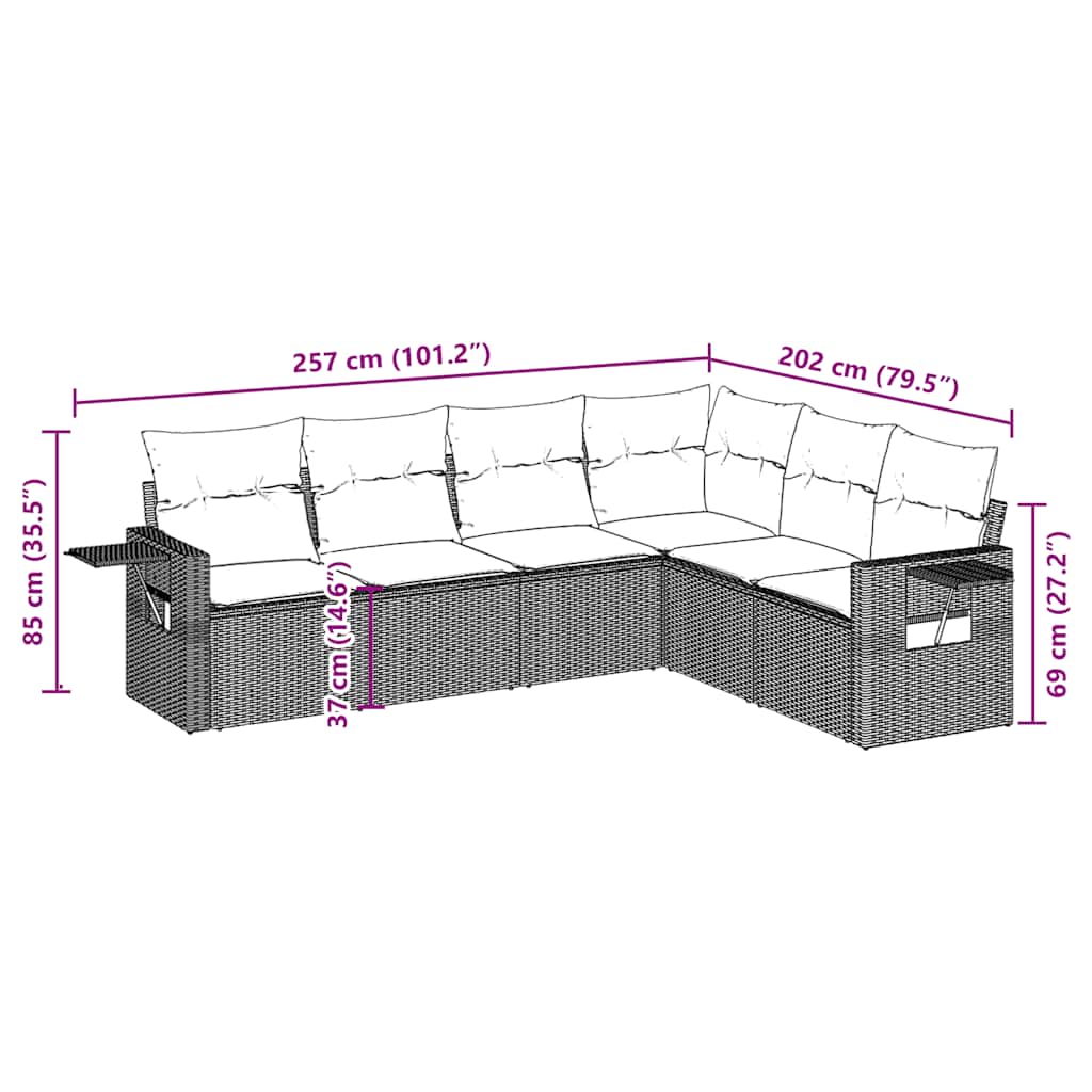 6 Piece Garden Sofa Set with Cushions Black Poly Rattan