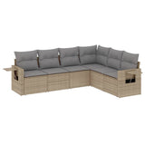 6 Piece Garden Sofa Set with Cushions Beige Poly Rattan - Front View