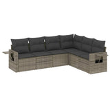 6 Piece Garden Sofa Set with Cushions Grey Poly Rattan - Front View