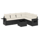 7 Piece Garden Sofa Set with Cushions Black Poly Rattan - Front View