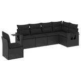 6 Piece Garden Sofa Set with Cushions Black Poly Rattan - Front View