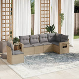 6 Piece Garden Sofa Set with Cushions Beige Poly Rattan