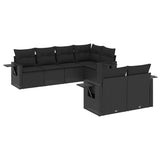 7 Piece Garden Sofa Set with Cushions Black Poly Rattan - Front View