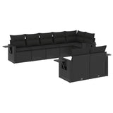8 Piece Garden Sofa Set with Cushions Black Poly Rattan - Front View