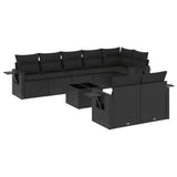 9 Piece Garden Sofa Set with Cushions Black Poly Rattan - Front View