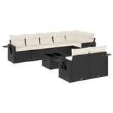 9 Piece Garden Sofa Set with Cushions Black Poly Rattan - Front View