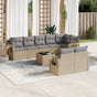 9 Piece Garden Sofa Set with Cushions Beige Poly Rattan