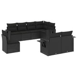8 Piece Garden Sofa Set with Cushions Black Poly Rattan - Front View