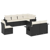8 Piece Garden Sofa Set with Cushions Black Poly Rattan - Front View