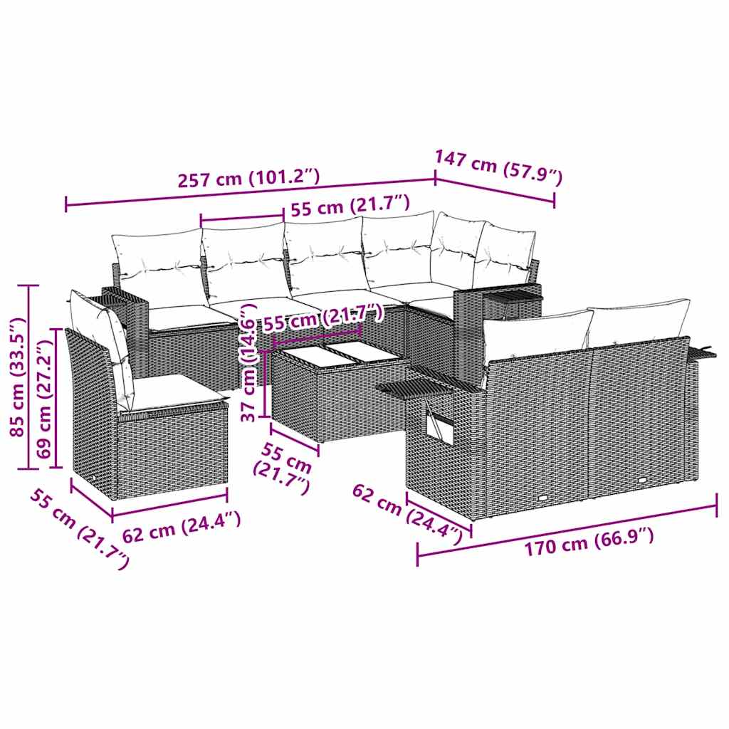 9 Piece Garden Sofa Set with Cushions Black Poly Rattan