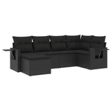 6 Piece Garden Sofa Set with Cushions Black Poly Rattan - Front View