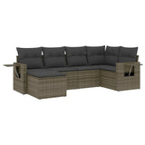 6 Piece Garden Sofa Set with Cushions Grey Poly Rattan - Front View