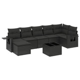 8 Piece Garden Sofa Set with Cushions Black Poly Rattan - Front View