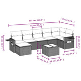 8 Piece Garden Sofa Set with Cushions Black Poly Rattan - Side View