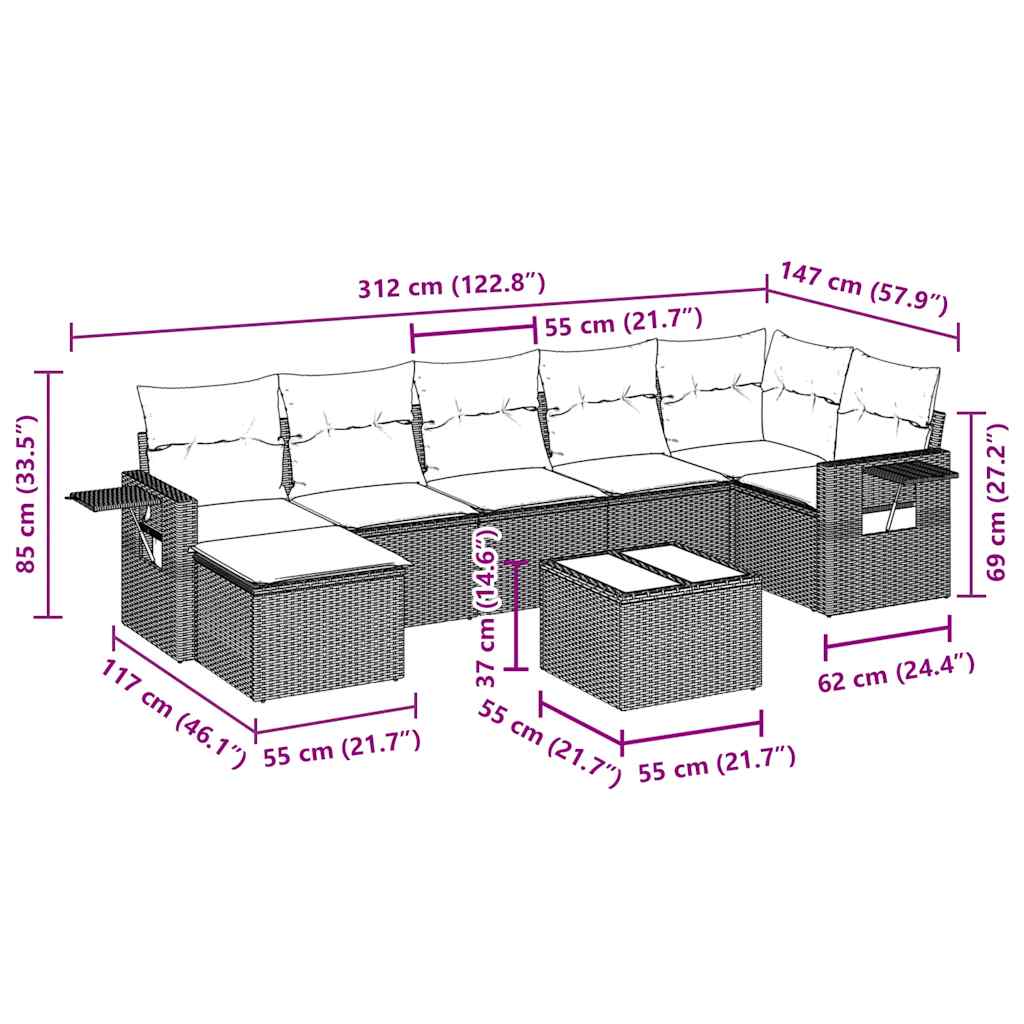 8 Piece Garden Sofa Set with Cushions Black Poly Rattan