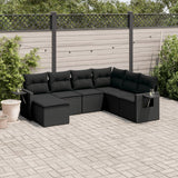 7 Piece Garden Sofa Set with Cushions Black Poly Rattan