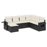 7 Piece Garden Sofa Set with Cushions Black Poly Rattan - Front View