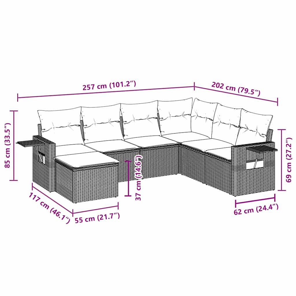 7 Piece Garden Sofa Set with Cushions Black Poly Rattan