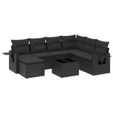 8 Piece Garden Sofa Set with Cushions Black Poly Rattan