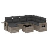 8 Piece Garden Sofa Set with Cushions Grey Poly Rattan - Front View