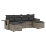 6 Piece Garden Sofa Set with Cushions Grey Poly Rattan - Front View