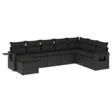 8 Piece Garden Sofa Set with Cushions Black Poly Rattan - Front View