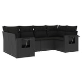 6 Piece Garden Sofa Set with Cushions Black Poly Rattan - Front View