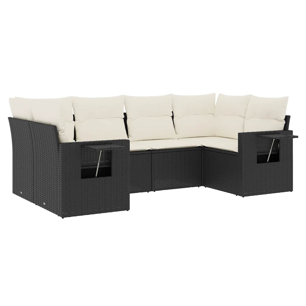 6 Piece Garden Sofa Set with Cushions Black Poly Rattan