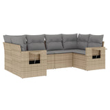 6 Piece Garden Sofa Set with Cushions Beige Poly Rattan - Front View